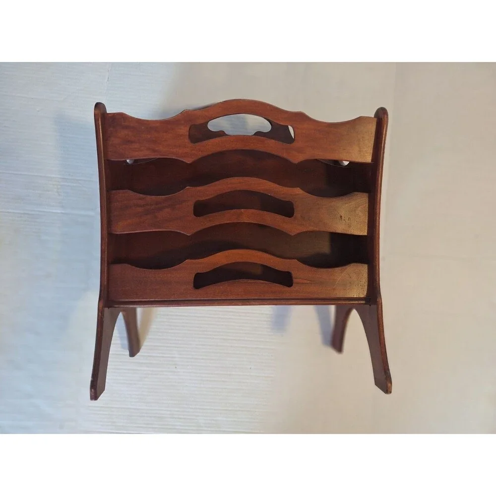 Vintage MCM Butler Style #717 Solid Mahogany Magazine Rack Holder Hand Carved